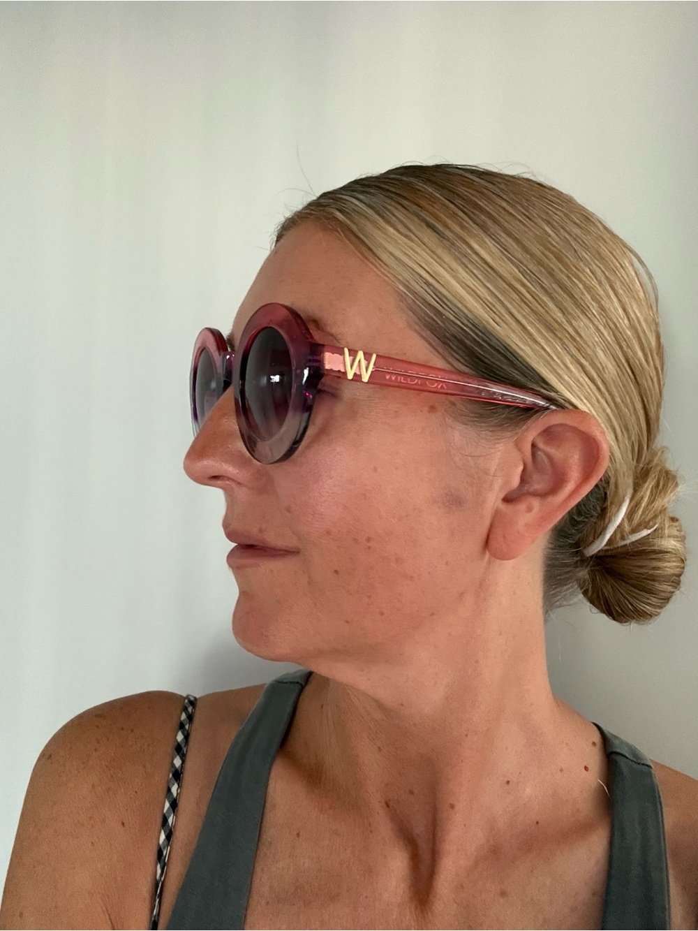 Wildfox Translucent Rose Round Sunglasses with Gold W Detail